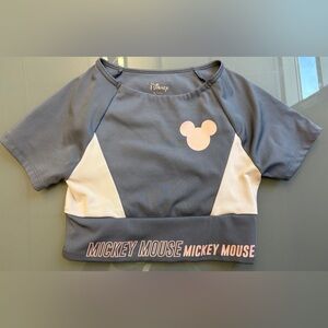 Disney x Zara Mickey Mouse Grey Pink Cute Short Sleeve Cropped Tee size 8-9